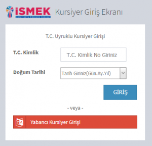 İsmek Kursiyer Giriş Ekranı